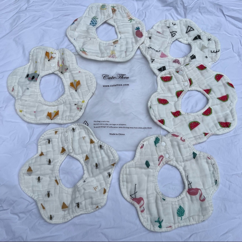 6-pack Adorable Cotton Baby Bibs - NEW